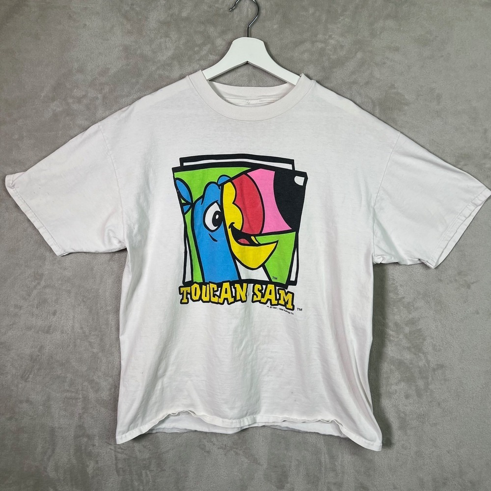 Vintage‎ 90s Kellogg's Toucan Sam Froot Loops Graphic T Shirt White Distressed